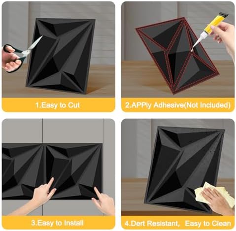33-Pack 3D Wall Panels Black for Interior Wall Decor, Waterproof PVC Diamond - Image 6