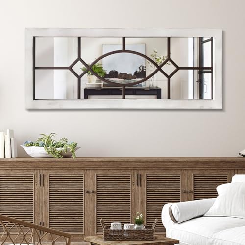 Farmhouse Mirror for Wall Decor: 43.3"x17.7" Large Rustic Windowpane Mirror by TopCity