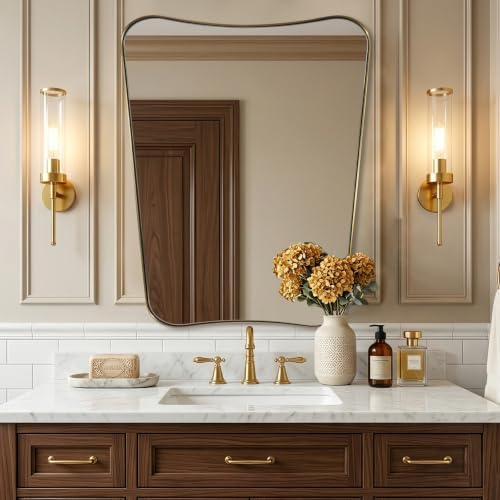 ANDY STAR Irregular 24"x30" Brushed Gold Bathroom Vanity Mirror by ANDYSTAR