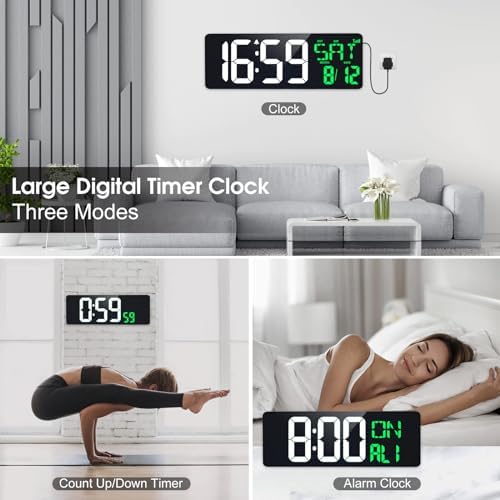 17" Large Digital Wall Clock, Auto Dimmer - Image 5