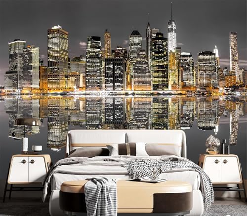 City Night Lights Water Reflection Skyline Peel Stick Wallpaper - Image 3