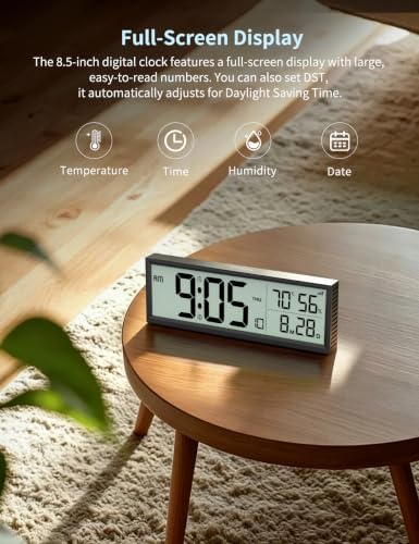 Digital Alarm Clock Battery Operated, 8.5″ Wireless Digital Wall Clock - Image 3