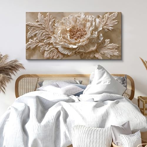 Soft Beige Peony Flower Canvas Wall Art Decor - Image 2