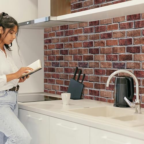 Rugreat Red Brick Peel and Stick Wallpaper Faux Brick Decor 17.3inW 197inL - Image 2
