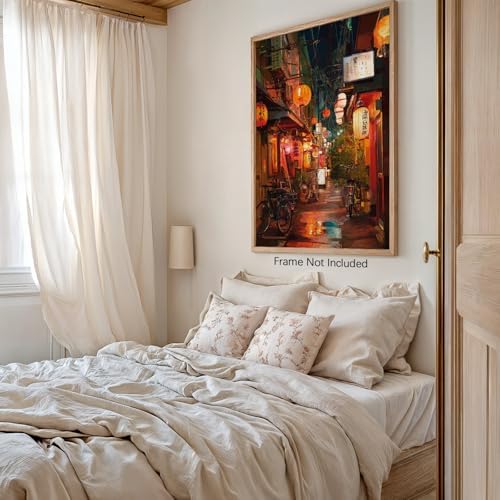 Japanese Tokyo Tea House Canvas Wall Art Asian Lantern Street Night Scene - Image 4