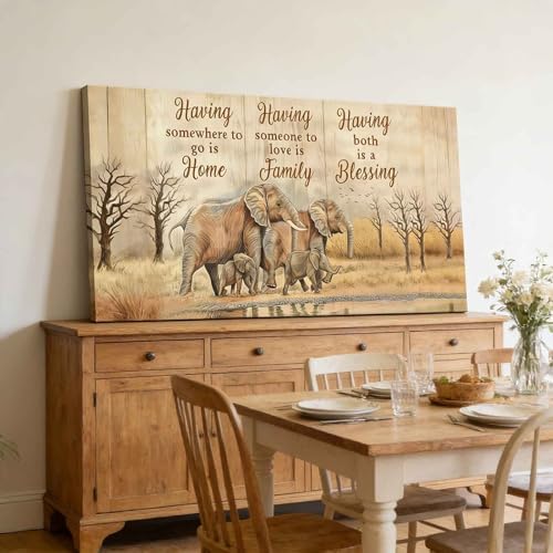 Elephant Family Home Family Blessing Canvas Wall Art Large Modern Emotional - Image 4
