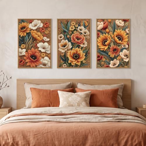 Large Boho Flower Botanical Framed Canvas Wall Art, Abstract Floral Wall Decor - Image 4