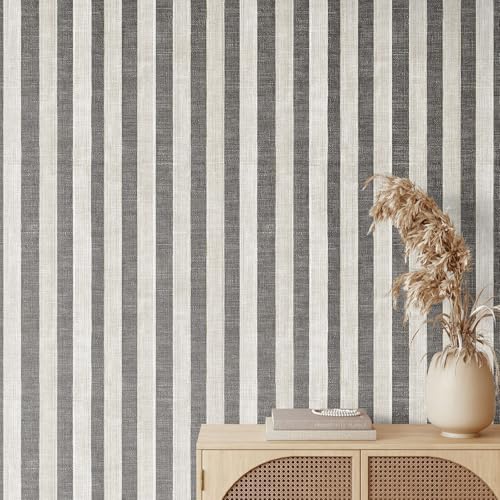 Black and Cream White Textured Striped Peel and Stick Wallpaper, Self Adhesive by Unknown