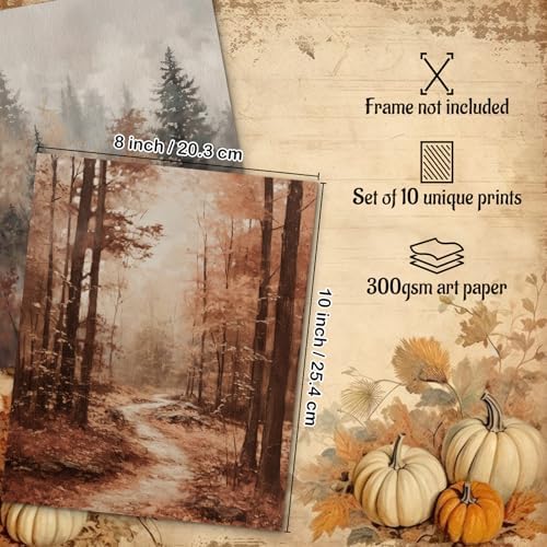 Benjia 10Pcs 8x10 inch Fall Wall Art Prints, Retro Rustic Aesthetic Vintage - Image 2