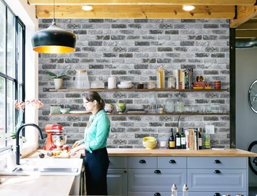 Guvana 17.3"×590" Brick Peel and Stick Wallpaper Grey Brick Contact Paper - Image 3