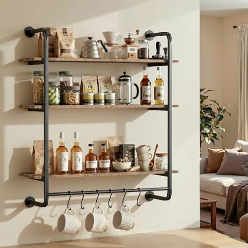3 Tier Industrial Pipe Floating Shelf, 31.5" Kitchen Wall Shelves - Image 6