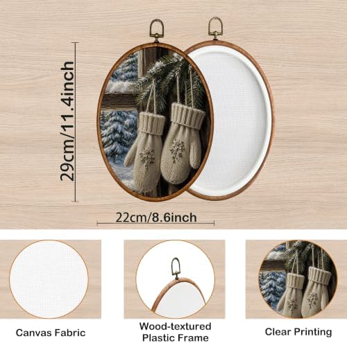 KSDUT Vintage Christmas Mittens Rustic Winter Oval Wall Art 8.6"x11.4" - Image 7