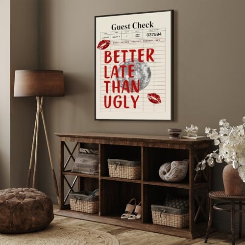 Funky Red Girly Wall Art Better Late Than Ugly Posters Retro Guest Check Art - Image 6