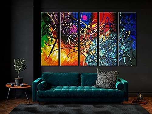 Wieco Art 5 Panels Abstract Heart Oil Paintings Reproduction on Canvas Wall Art - Image 5