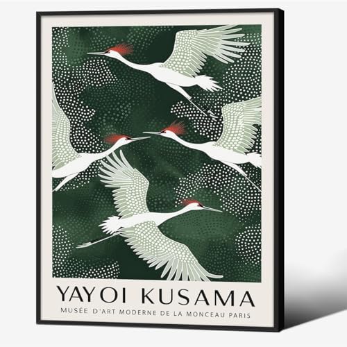 Black Framed Canvas Wall Art Japanese Flying Cranes Artwork 12x16in Vintage by Unknown