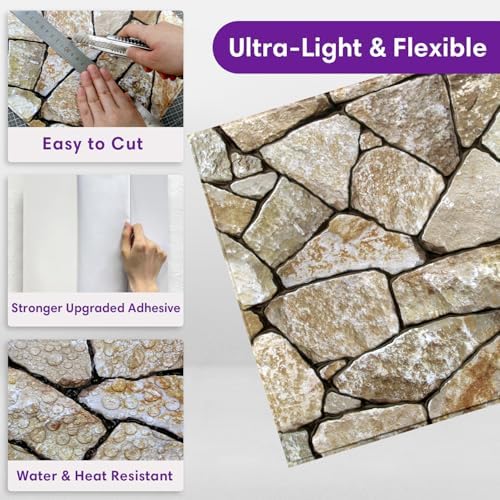 3D Peel and Stick Faux Stone Wall Panels 11.8" x 11.8" 10-Pack - Image 5