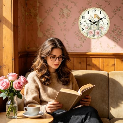 Watering Can Bird Wall Clock Silent Non-Ticking 12" - Image 6