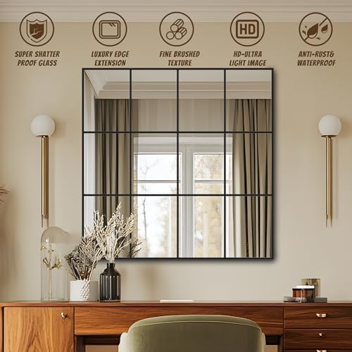 Antok Wall Mirror, Metal Framed Wall Mounted Mirror, Hanging or Leaning - Image 7