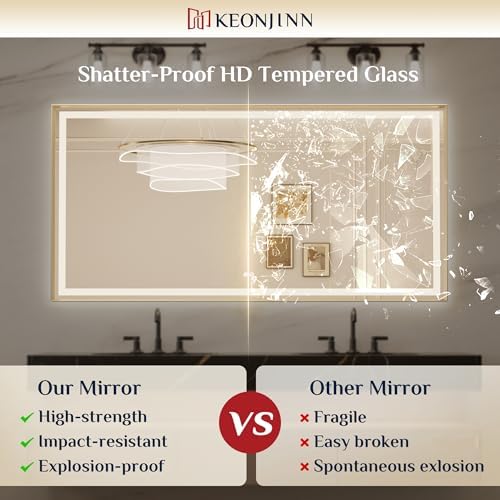 Keonjinn 28x36 Inch Gold LED Bathroom Mirror - Image 6