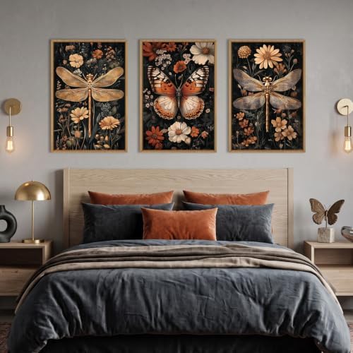 Aryroi Vintage Butterfly Dragonfly Framed Canvas Wall Art Set, Moody Dark - Image 5