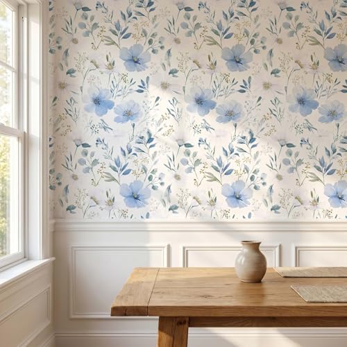 Light Blue Floral Peel and Stick Wallpaper, 17.7in x 118in - Image 3