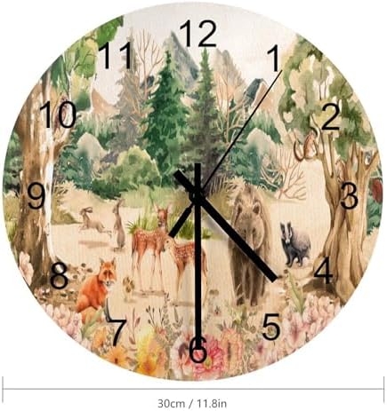 Forest Wood Wall Clock, Retro Mountain Forest Nature Tree Woodland Flower - Image 2