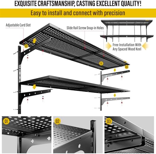 Aecxm 1pack×2 Tier 1.3x4ft Garage Shelving Wall Mounted, 260lbs Load - Image 6