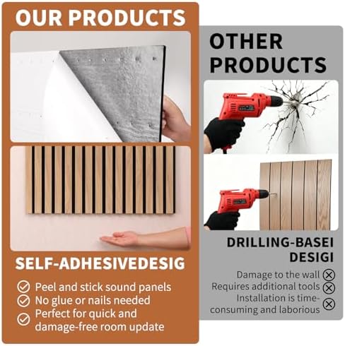 4PCS Wood Slat Acoustic Panels, Self-Adhesive Upgrade Soundproof Wall Panels - Image 5