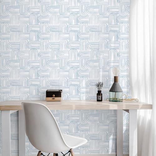 Modern Peel and Stick Wallpaper A Set of 17.3"x1200" Boho Blue Contact Paper - Image 4