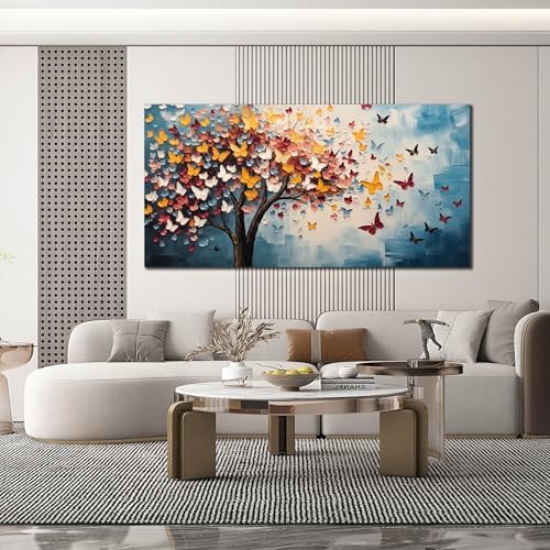 Butterfly Tree Canvas Wall Art for Living Room Bedroom Home Office Blue - Image 4