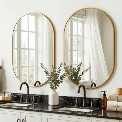 Oval Bathroom Mirror for Over Sink, 2 Pack 24"x36" Gold Wall Mirror by LawadaMirror