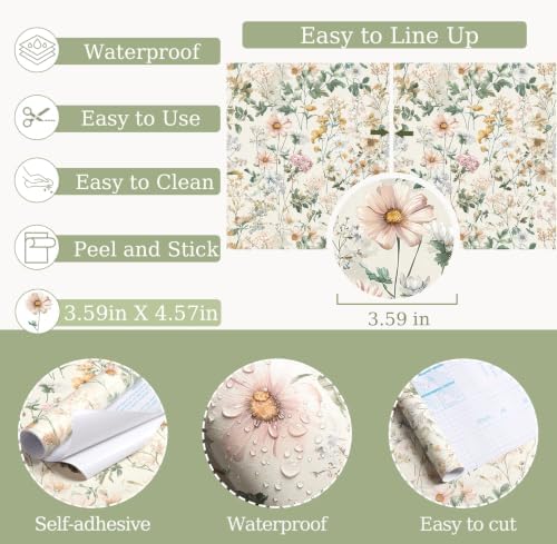 Vintage Floral Peel and Stick Wallpaper Beige Floral and Leaf Contact Paper - Image 5