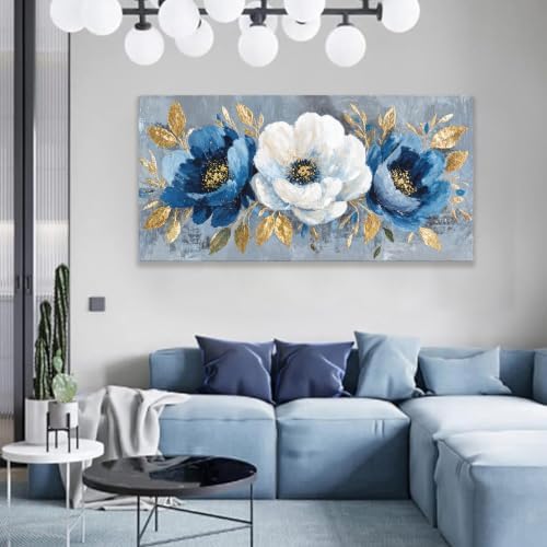 Elegant Blue White Flower Wall Art - Image 3