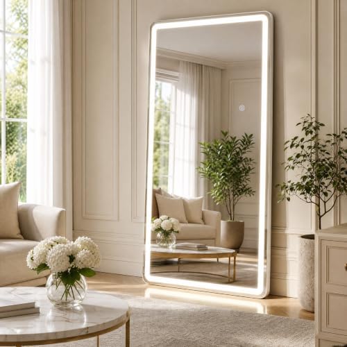 LED Full Length Mirror with Dimming &3 Color Lighting 26 x 71 by Unknown