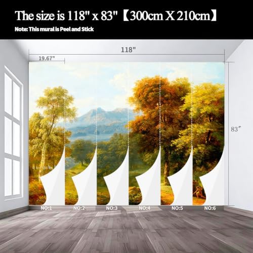 Colorful Autumn Forest Scenery Oil Painting Style self-Adhesive Mural - Image 3