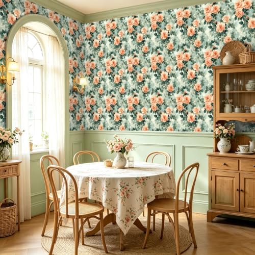 BOKEBEVE Green Leaf Wallpaper Stick and Peel Pink 17.5 x 118In - Image 2