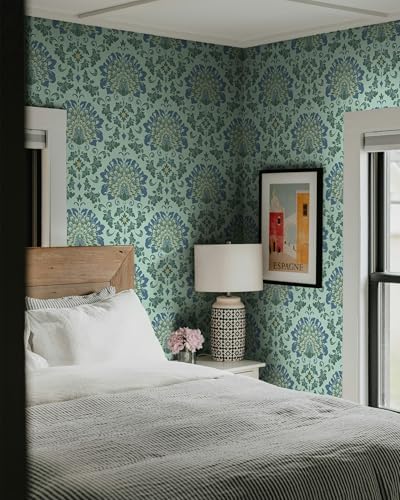 FLFK Peacock Wallpaper Peel and Stick Green Wallpaper Waterproof Removable Wall - Image 3