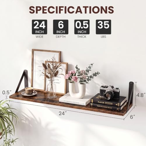 Shelves on wall 6" Deep, 24x6 Inch, Rustic Brown - Image 3