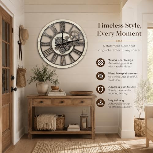 HOIBAI Large Wall Clock 30 Inch Rustic Khaki - Image 3