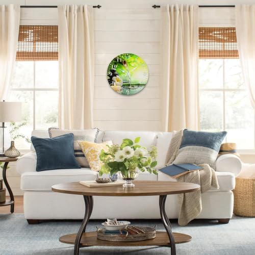 12" Silent Wall Clock, Round Wall Clock, Zen Stones and Flowers - Image 4