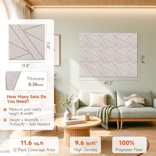 Self Adhesive Acoustic Panels, 11.8”x11.8”, 12 Pack, Light Camel - Image 2