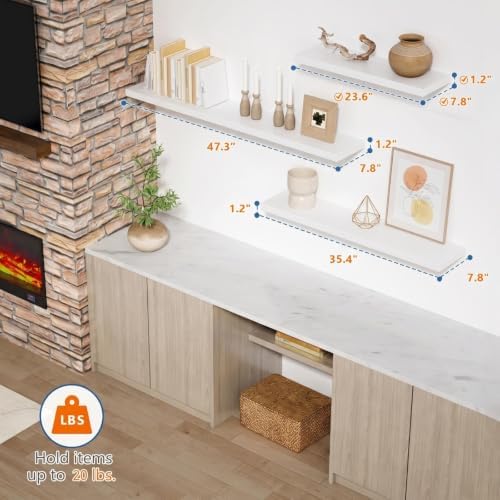 White Floating Shelves 24 Inch, Wall Mounted Bathroom Shelves Over Toilet - Image 3