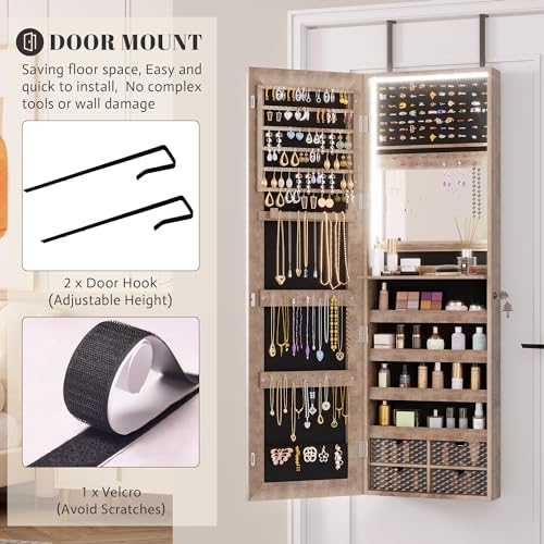 Vlsrka 47.2" LED Jewelry Cabinet, Wall Mounted Jewelry Mirror Organizer - Image 6