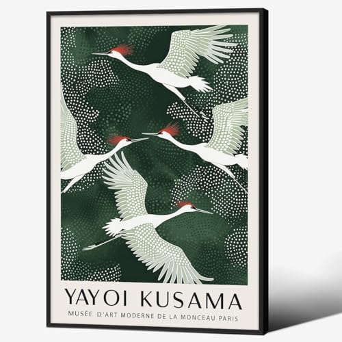 Black Framed Canvas Wall Art Japanese Flying Cranes Artwork 16x24in Vintage by Unknown