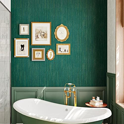 VEELIKE Textured Teal Green Grasscloth Peel and Stick Wallpaper 32''x118'' Faux - Image 3