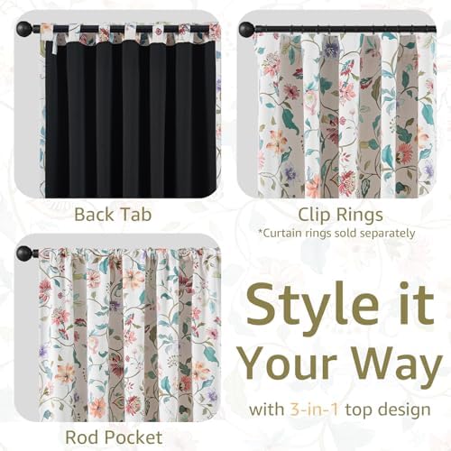 jinchan Beige Floral Blackout Curtains 63 Inch Back Tab 2 Panels Set - Image 6