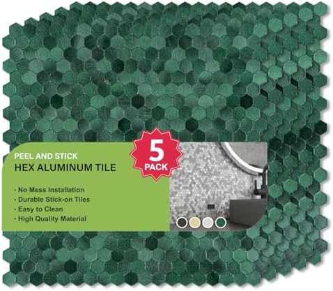 Select 5 Pack Hexagon Peel and Stick Backsplash Tiles, Hunter Green - Image 4