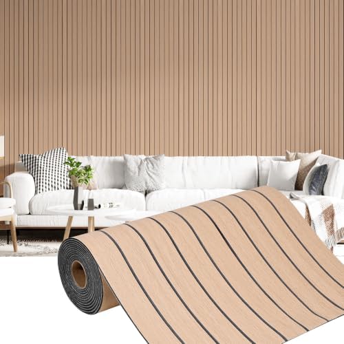 3D Faux Wood Slat Wall Panel – Peel and Stick Self Adhesive Soundproof Foam by Horryhaushomedecoration