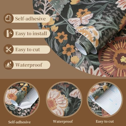 Dimoon Boho Retro Wallpaper Peel and Stick Wallpaper Vintage Floral Contact - Image 2