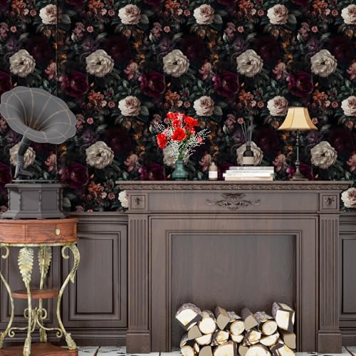 ILHIIOR Black/Pink Floral Peel and Stick Wallpaper 17.5 x 118 Inches - Image 5
